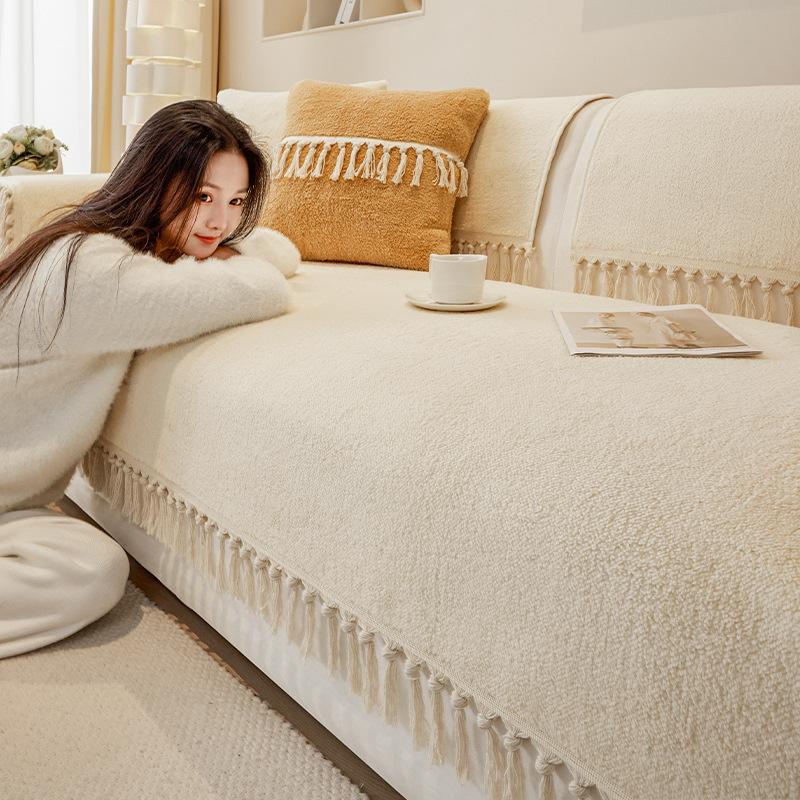 Short Plush Sofa Cushion Winter Thickened Plush Cushion Non-slip Leather Sofa Cover 2024 New Cover Cloth