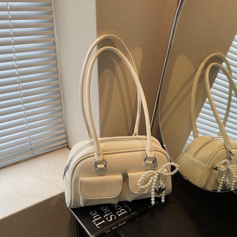 Niche Splicing Shoulder Bag Women's New Bowling Bag Fashionable Retro Versatile Underarm Bag