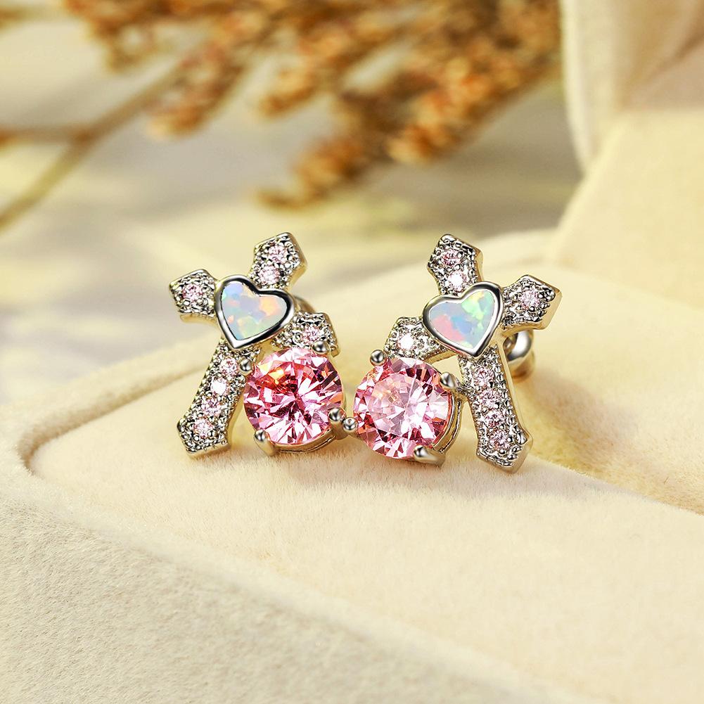 Fashionable Small Fresh Cross Small Heart Earrings Korean Version Korean Style