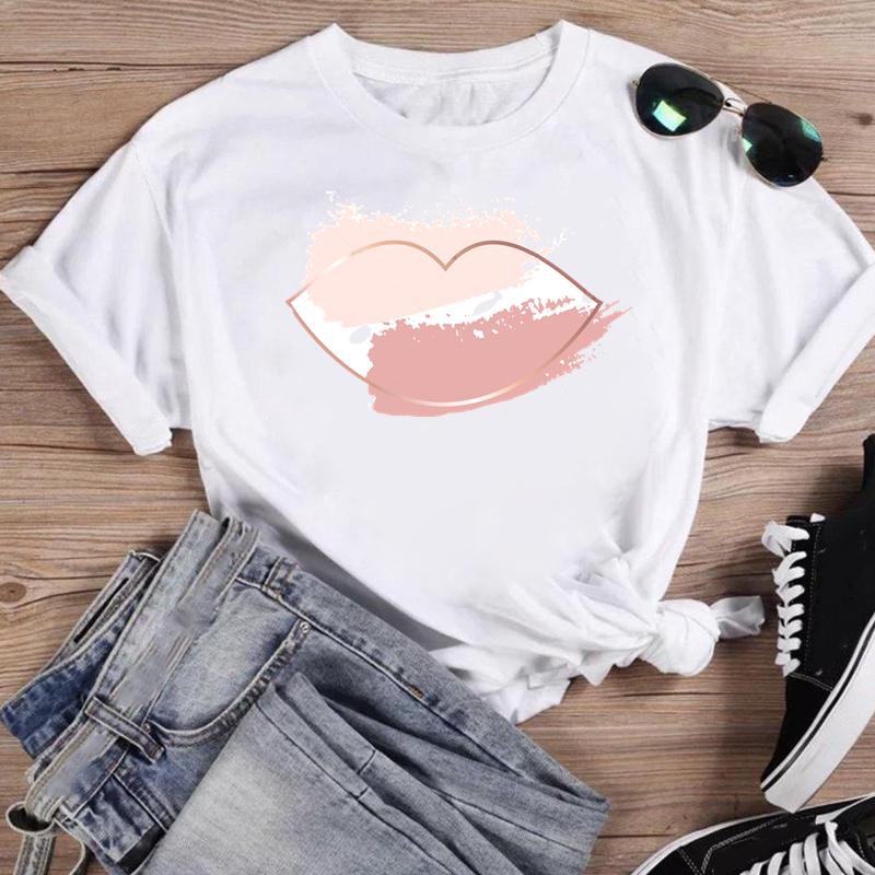 Women Lip Watercolor Sexy Lip Sweet Print T Shirt Female Graphic Top Short Sleeve Fashion  Summer Tshirts Casual Tee T-Shirt