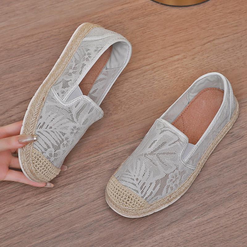 Large Size Single Shoe Women's 2026 Summer New Lace Mesh Hollowed Out Women's Flat Bottomed Fisherman's Shoes Flat Shoes Women
