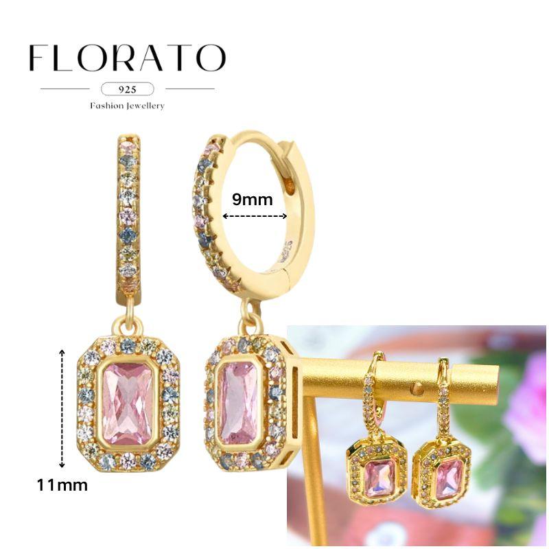 Luxurious Geometry 925 Silver Ear Needle Pink Series Zircon Pendant Hoop Earrings Sweet Fashion Wedding Jewelry Gifts