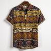 Camicia Estiva Casual da Uomo con Stampa Geometrica Etnica, Manica Corta, Collo Henley