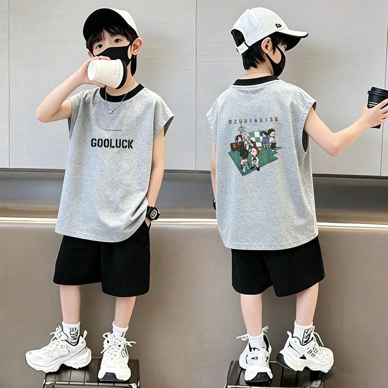 Boys' Stylish Cotton Color Block Vest & Shorts Set – Summer Two-Piece Casual Outfit