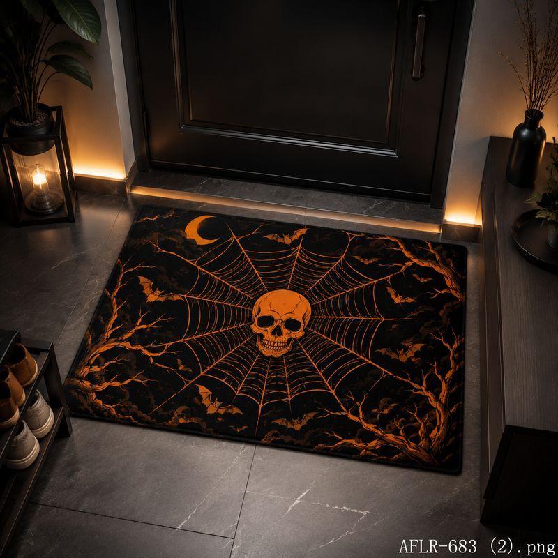 Halloween Pumpkin Spider Skeleton Bat Door Mat Gothic Non-Slip Entry Rug Spooky Floor Carpet Decor