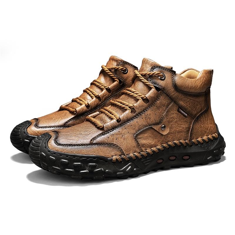 Spring/ AutumnMen's High-top Casual Sneakers Handmade Leather Shoes Plus Size 39-48