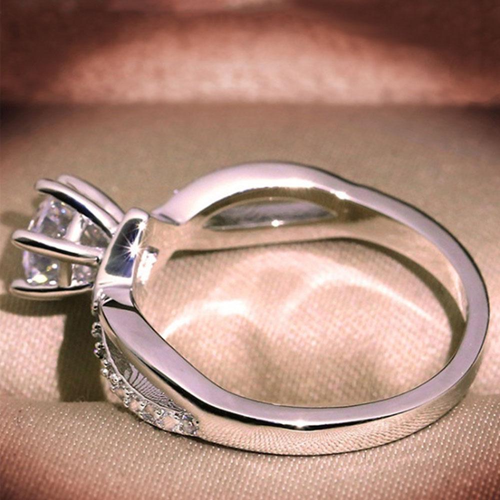 V Chevron Solitaire Ring CopperCZ Paved Promise Engagement Ring for Women Wedding Jewelry