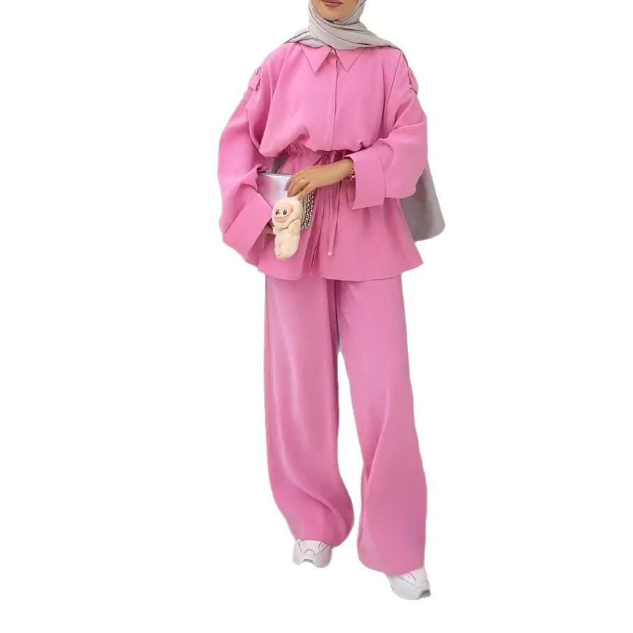 2025 Fall Women’s Draped Long Sleeve Shirt and High Waist Tie-Up Pants Set