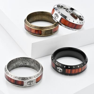 Vintage Viking Text Ring for Men Hip Hop Personality Tree of Life Stainless Steel Jewellery Black Niche Couple Finger Ring