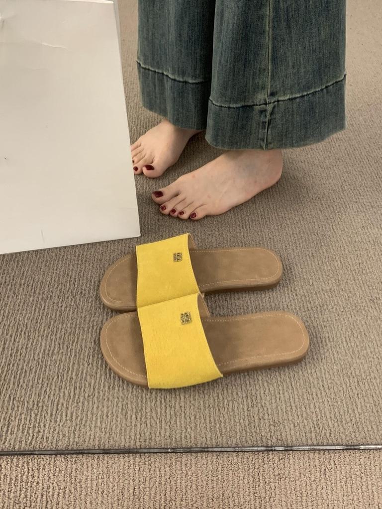 Frosted One-word with Casual Flat-bottomed Slippers for Women's Summer Wear 2025 New Dopamine Beach Cool Slippers