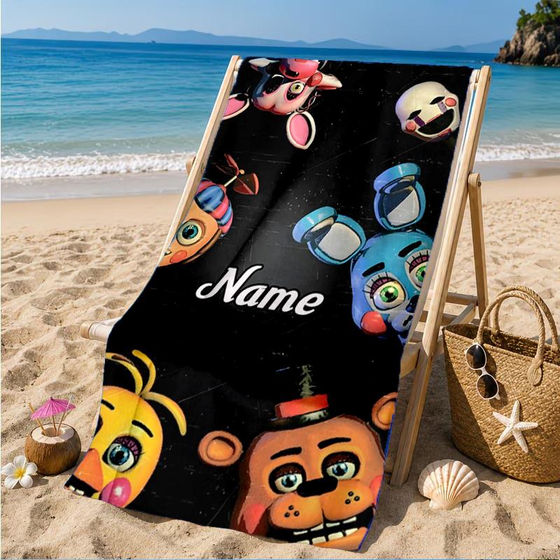 Custom Name Five Nights horror Theme Heart In Space Adventure Microfiber Beach Towel, Lightweight for Summer Travel, Swimming Pool Fan Gift