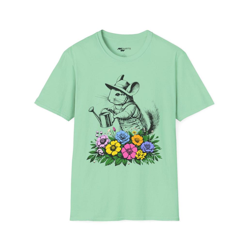 Chinchilla Gardening T-Shirt: Vintage Flower Engraving, Nature Lover Gift