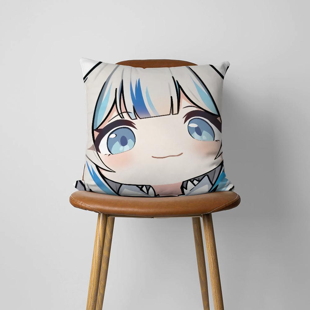 Cute Gawr Gura Vtuber Q Version kawaii cushion cover For Bedroom Car Coffee Shop Soft Living Room Sofa Decorative Pillow Case