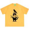 Cartoon Cat And Crow Fish Funny Meme Tshirt Unisex Unisex Vintage Fashion Tshirt Summer Shortsleeved Loose Casual Cotton Tshirts