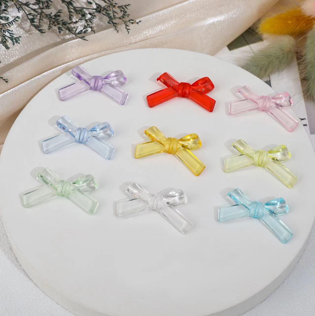 Acrylic Colorful Bowknot Hair Tie and Clip Beaded Chain for Kids Transparent 100g approx. 80 pieces