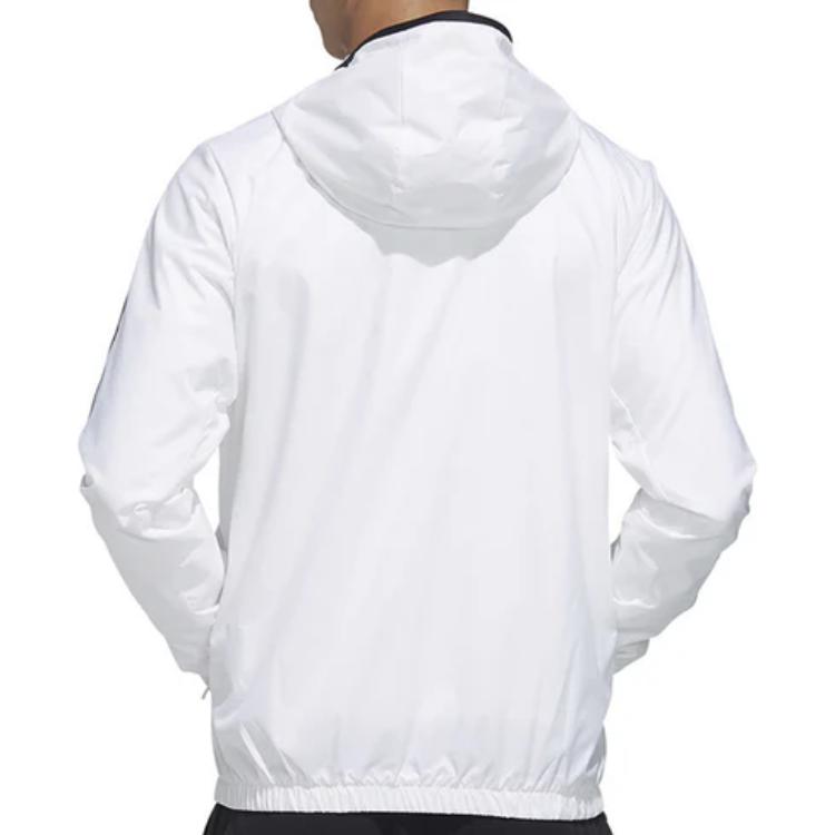 Adidas Three-Stripe Print Sports Zip Hoodie Jacket Men Tops White FM9430