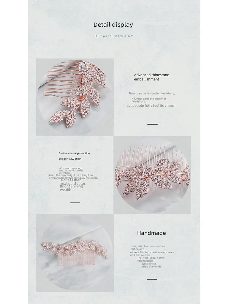 European & American Bridal Rhinestone Leaf Hair Comb - Elegant Multi-Tooth Alloy Accessory