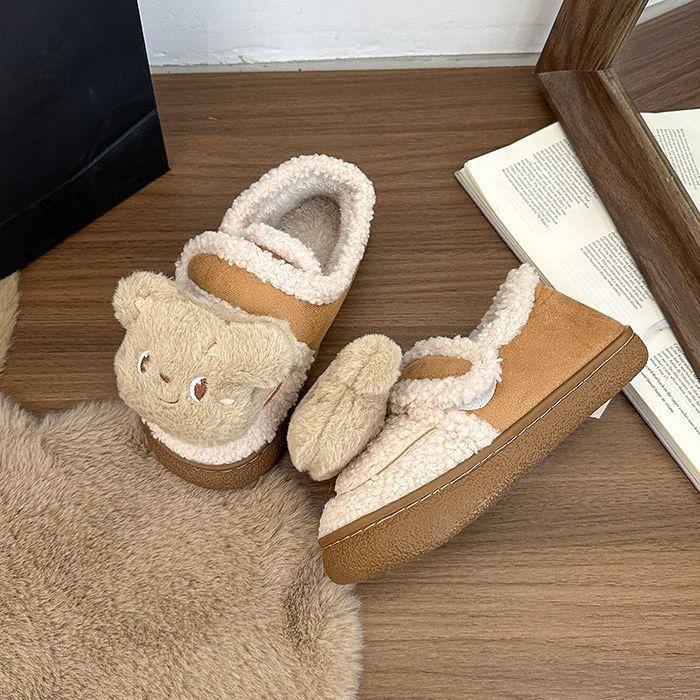 Cute cartoon home warm non-slip plush single shoes winter fashion versatile Velcro single shoes