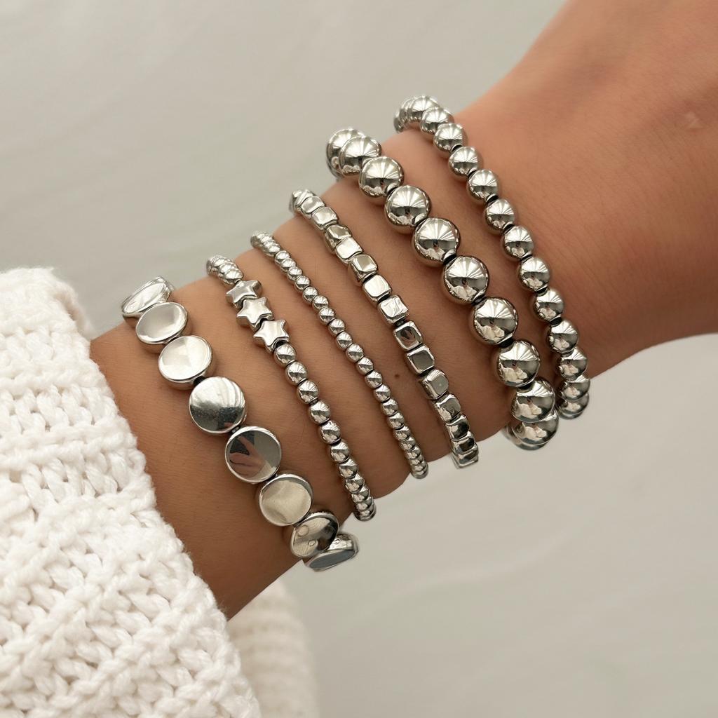 Handmade beaded bead chain European and American jewelry metal wind personality geometric versatile alloy stacked bracelet women