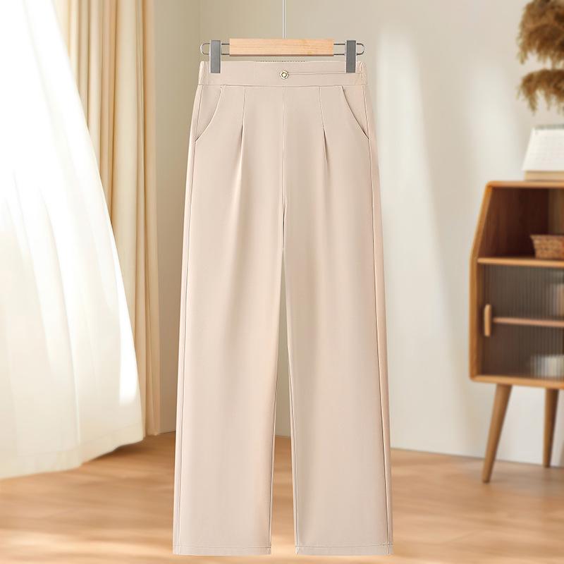 Stylish Ice Silk High Waisted Pants for 50-Year-Old Women - Loose, Elastic, Straight-Leg Summer Casual Wear