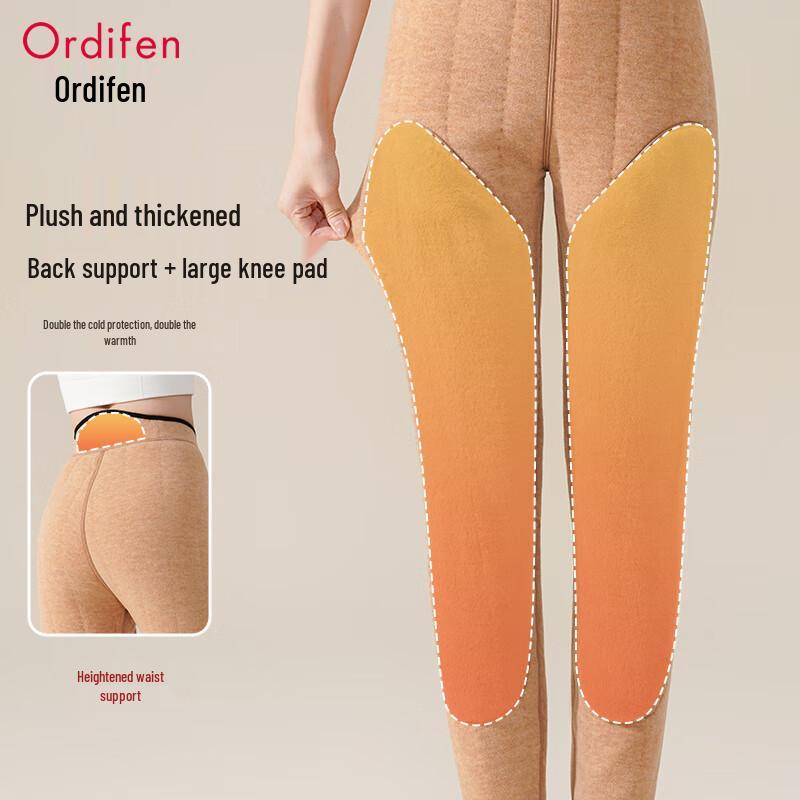 Oudifen Women's High-Waist Thickened Camel Wool Thermal Leggings
