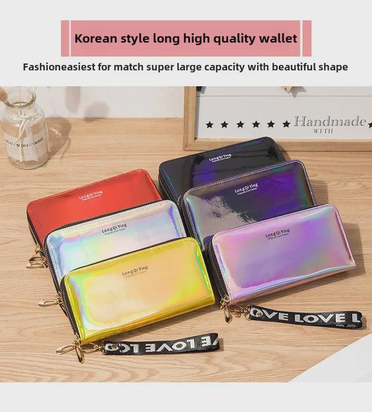 Damen-Geldbörse im neuen Stil mit Doppelreißverschluss und Laser-Motiv – Clutch mit großem Fassungsvermögen und weichem Münzfach