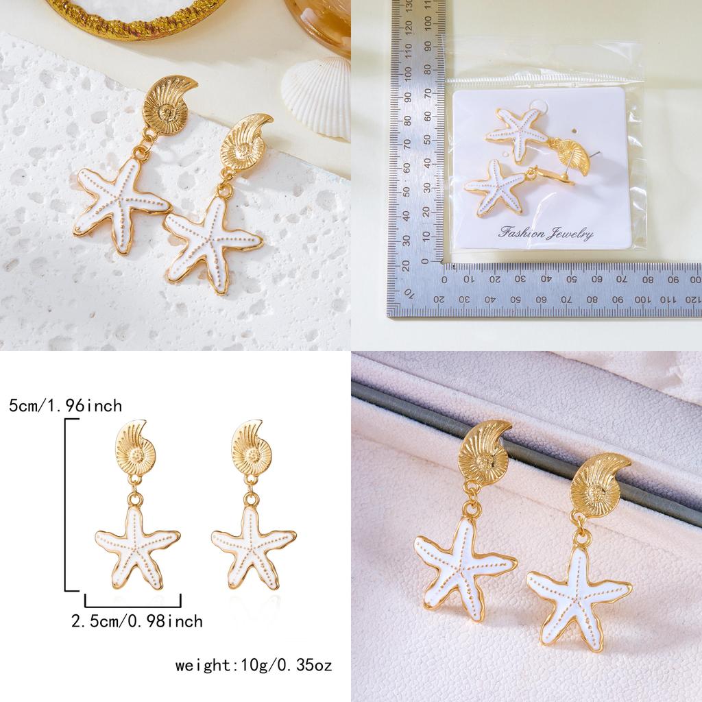 Summer Ocean Starfish Earrings With Alloy Shell Design For Women Beach Jewelry