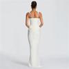 2026 Spring European & American Style Square Neck Pleated Spaghetti Strap Waist-Cinched Hip-Hugging Long Dress