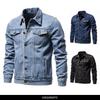 Cotton Men Denim Jacket  Casual Solid Color Lapel Single Breasted Jean Jackets Autumn Long Sleeve Mens Coat