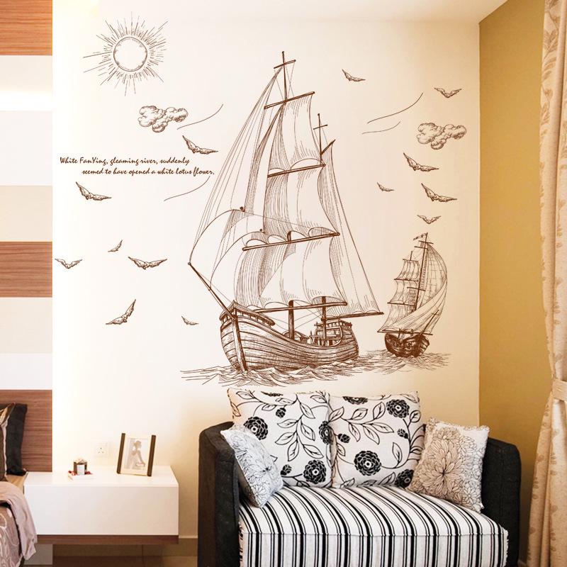 Sailboat Journey Removable Transparent PVC Wall Sticker Decal for Home Wall Decor Living Room Bedroom Office