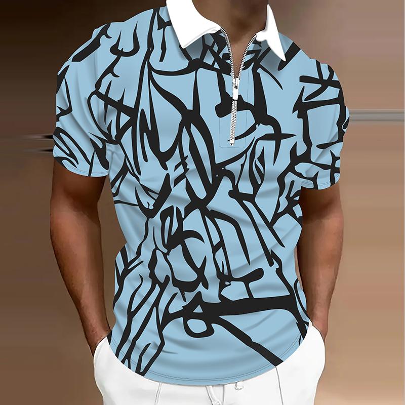 Herrskjorta Polo Casual Dragkedja Kortärmad Mode Casual Dragkedja Sommar Vår Normal Passform 3D-tryckt Skjorta