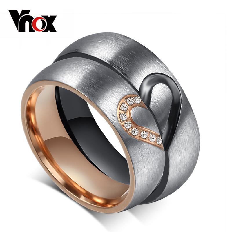 Vonx 1Coppia Lui & Lei Cuore d'Amore Set Anelli Promessa Matrimonio Acciaio Inossidabile Anelli Fidanzamento per Coppie Uomo Donna Dropshipping