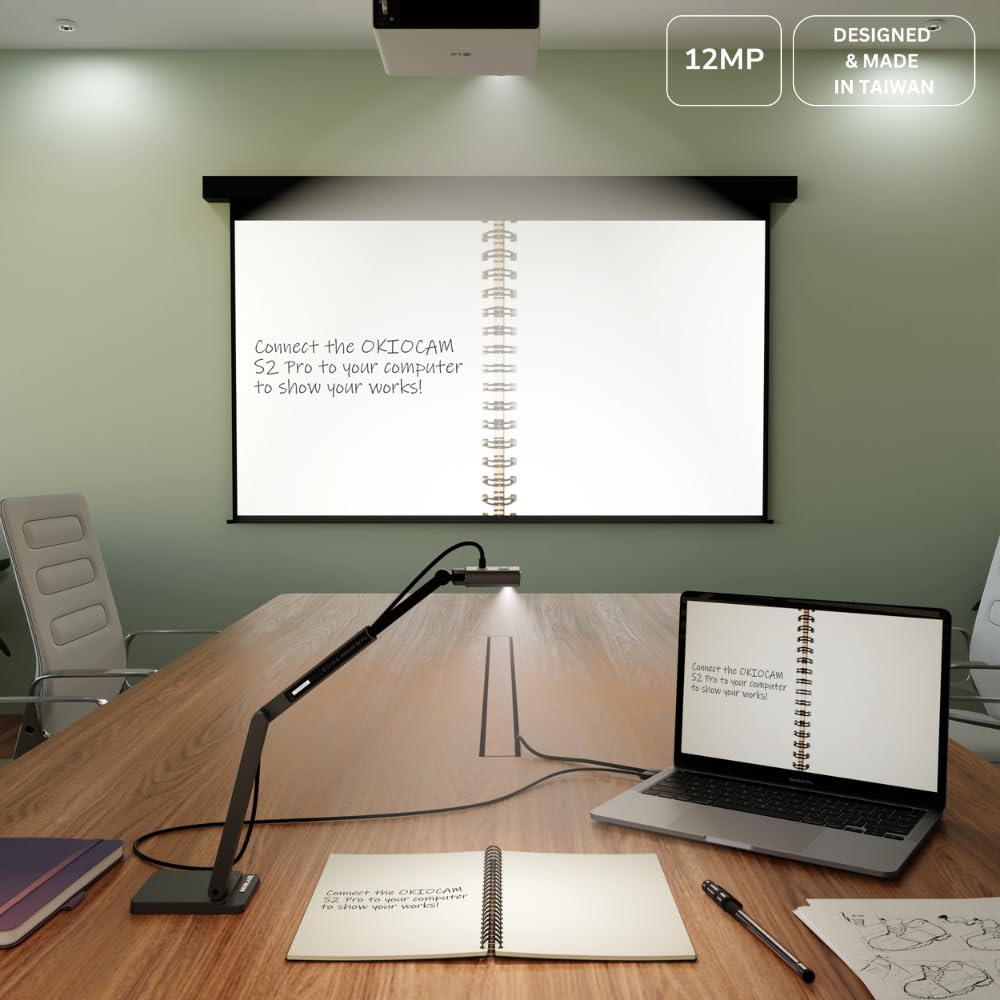 OKIOLABS OKIOCAM S2 Pro USB Document Projector 4K 13 Million Pixel 10cm Shooting Compatible with PC Mac iPad LED Online Class Zoom Video Conferencing