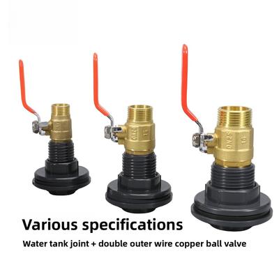 PVC Bulkhead Fitting Adapters with Brass Valve To 1/2" 3/4" 1in Male, Durable Rain Barrel Connector Kit For AquariumsTanks, Pool