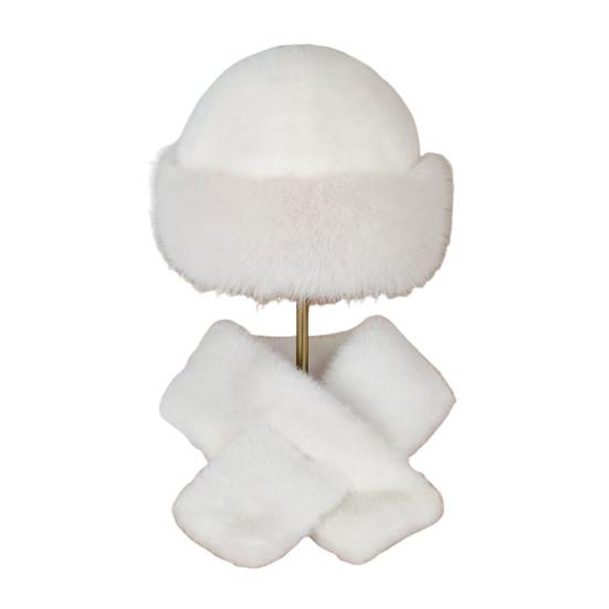 Winter Fuzzy Hat Scarf Set for Women Faux Fur Collar Wrap Scarf Thickened Plush Warm Cap for Cold Weather