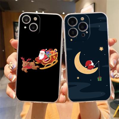 Christmas Santa Claus Transparent Phone Case For iPhone 15 14 13 12 Mini 11 Pro Max XS X XR 7 8 Plus Shockproof Silicone Cover