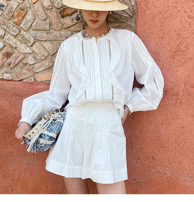 

Весенняя коллекция 2026: Женский белый французский комплект из рубашки с длинным рукавом и шорт Small