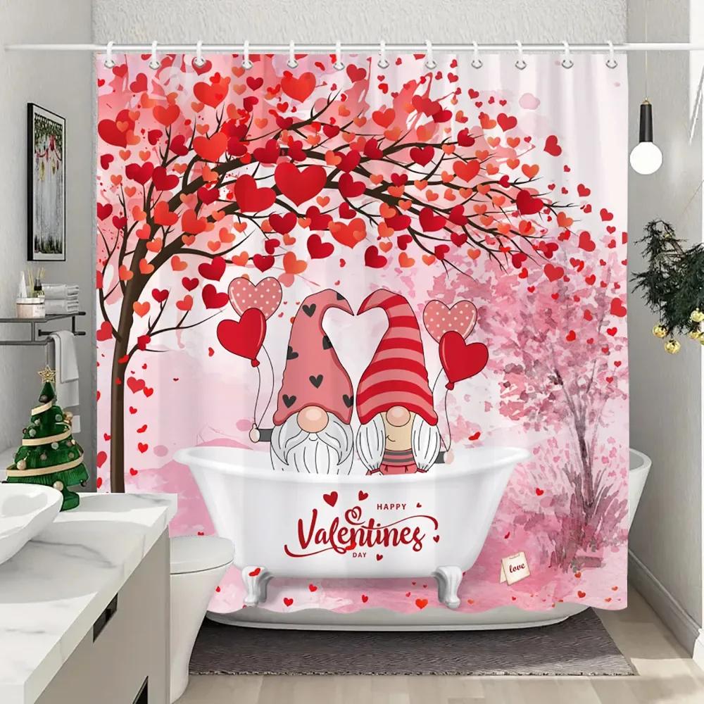 Valentine's Day Love Shower Curtain Black and White Buffalo Check LOVE Valentine's Day Gift Washable Bath Curtain Bathroom Decor