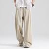 Linen Men Pants Thin Solid Color Casual Comfortable Breathable Pocket Fashion Wide-leg Long Pants Outwear