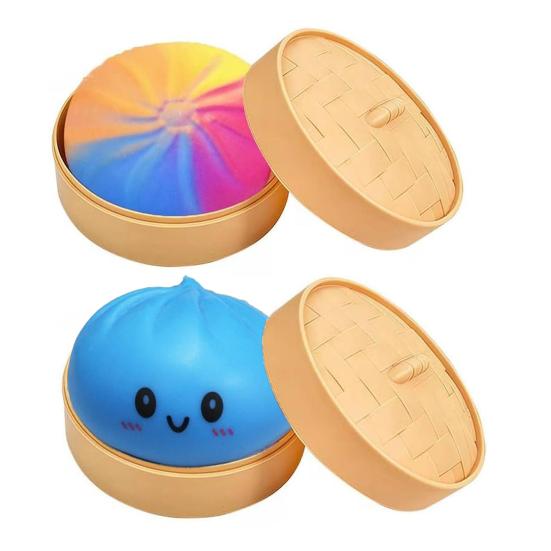 2 Stück Simulation gedämpfte Brötchen Spielzeug Stressabbau Kleine Teigtaschen Quetsch-Sensorisches Fidget-Spielzeug Langsam aufsteigender Stressball Dekompression Teigkugel Spielzeug