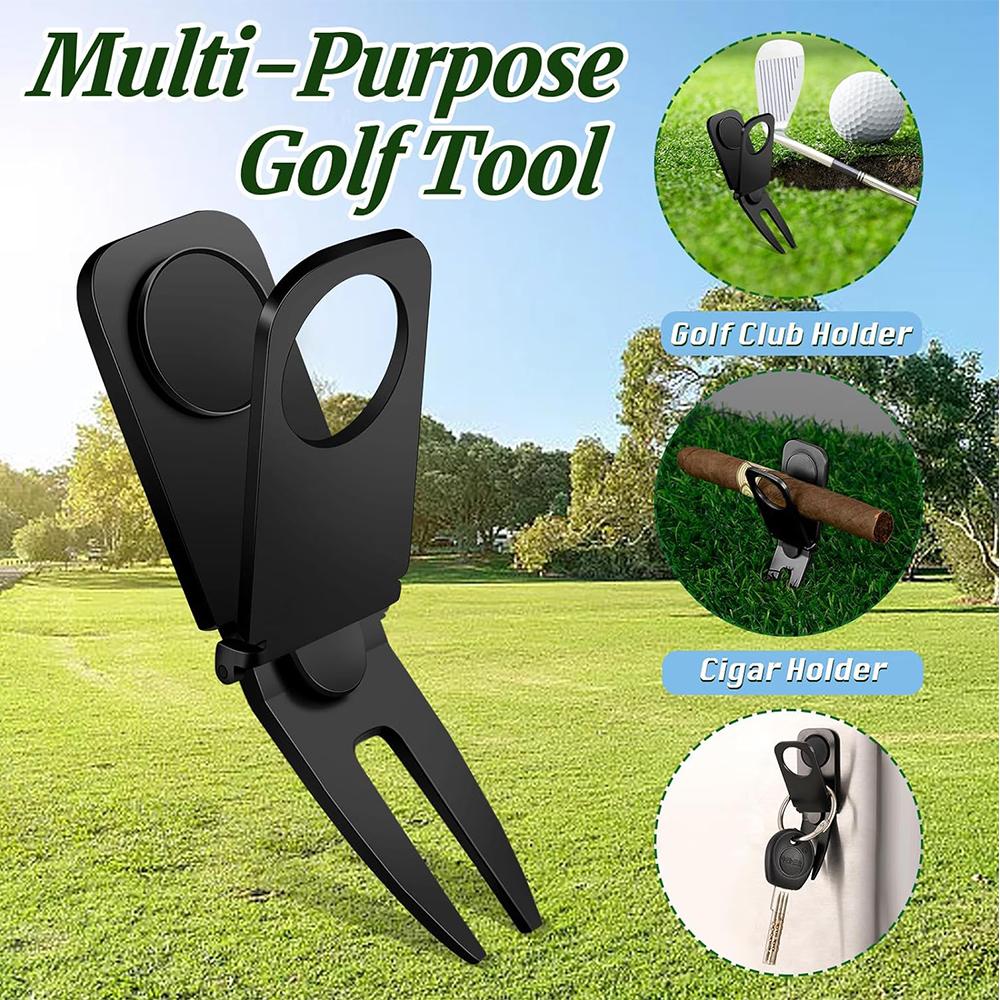 2Pcs 3 in 1 Golf Repair Tool with Magnetic Golf Ball Marker Gift For Man Black