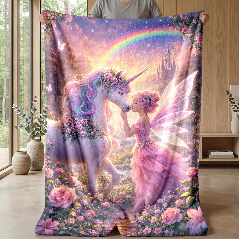 Fairy and Dragon Enchanted Night Theme blanket Lightweight Warm Flannel Blanket Decorative Throw Blanket for Home Decoration