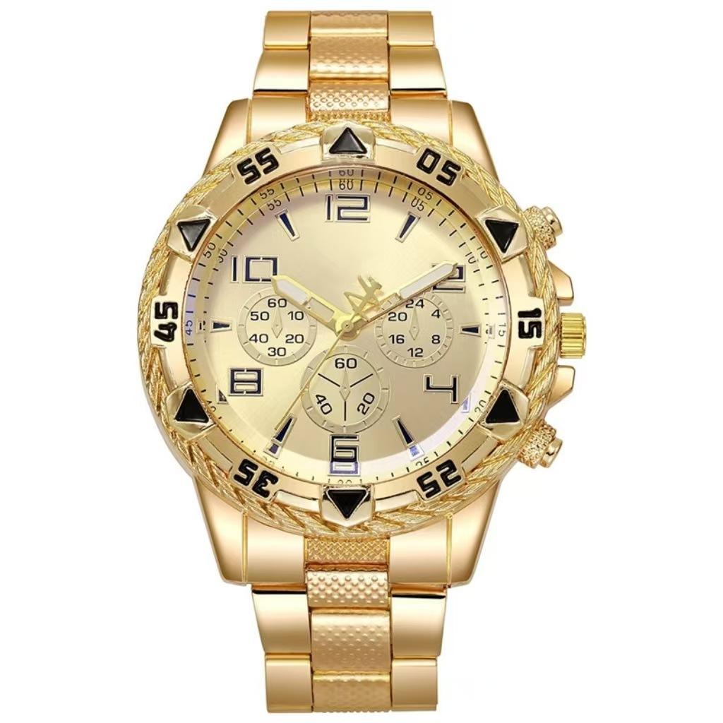 Men'S Watch Steel Belt Quartz Watch False Three-Eye Blue Light Large Dial Business Fashion Men'S Watch