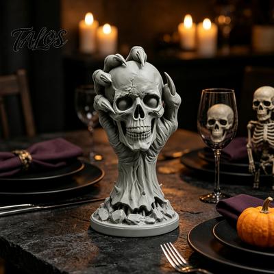 Collectibles for Gothic Lovers 3D Printed Skull & Devil Hand Figurine, Realistic Holding Halloween Desktop Decor Statue, Ornament Home Decoration