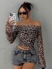 2025 Sexy Semi-Sheer One-Shoulder Leopard Print Top for Women - Spring & Autumn Fashion