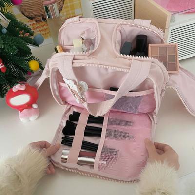Bolsa de Higiene Pessoal para Viagem Feminina Grande Capacidade Zíper ao Redor Bolsa de Maquiagem Organizador Cosmético Acolchoado com Alça para Essenciais Artigos de Higiene Pessoal Viagens de Negócios Camping
