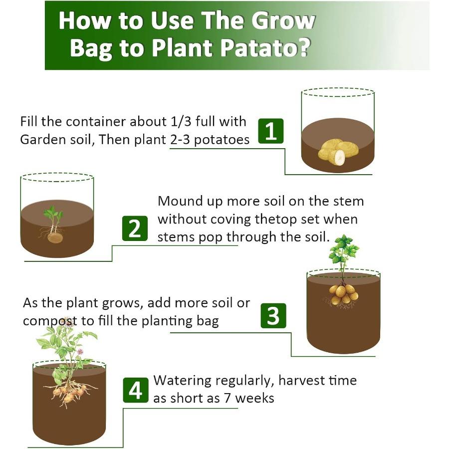 Potato Grow Bags 4 Pack 10 Gallon with Flap and Handles Planter Pots for Onion Fruits Tomato Carrot Green