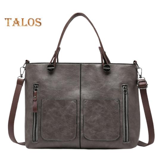 Женская сумка через плечо из гладкой водонепроницаемой искусственной кожи в винтажном стиле с несколькими карманами, съемными регулируемыми ремнями, гладкой молнией, прочной строчкой, сумка для работы серый