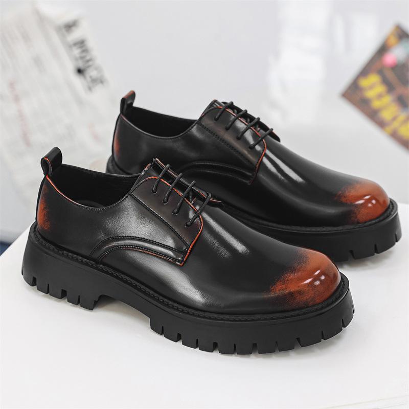 Men's Casual Business Leather Derby Shoes Trendy Mens Lace-up Thick Sole Heightened Shoe British Style