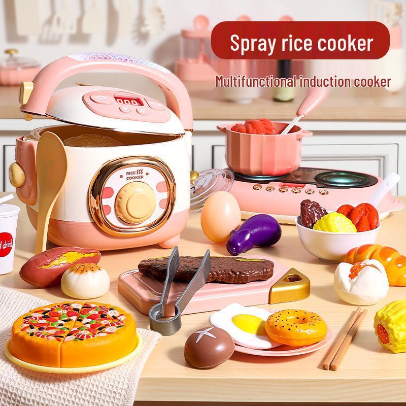 

Kids Pretend Play Steam Spray Rice Cooker Set with Kitchen Utensils